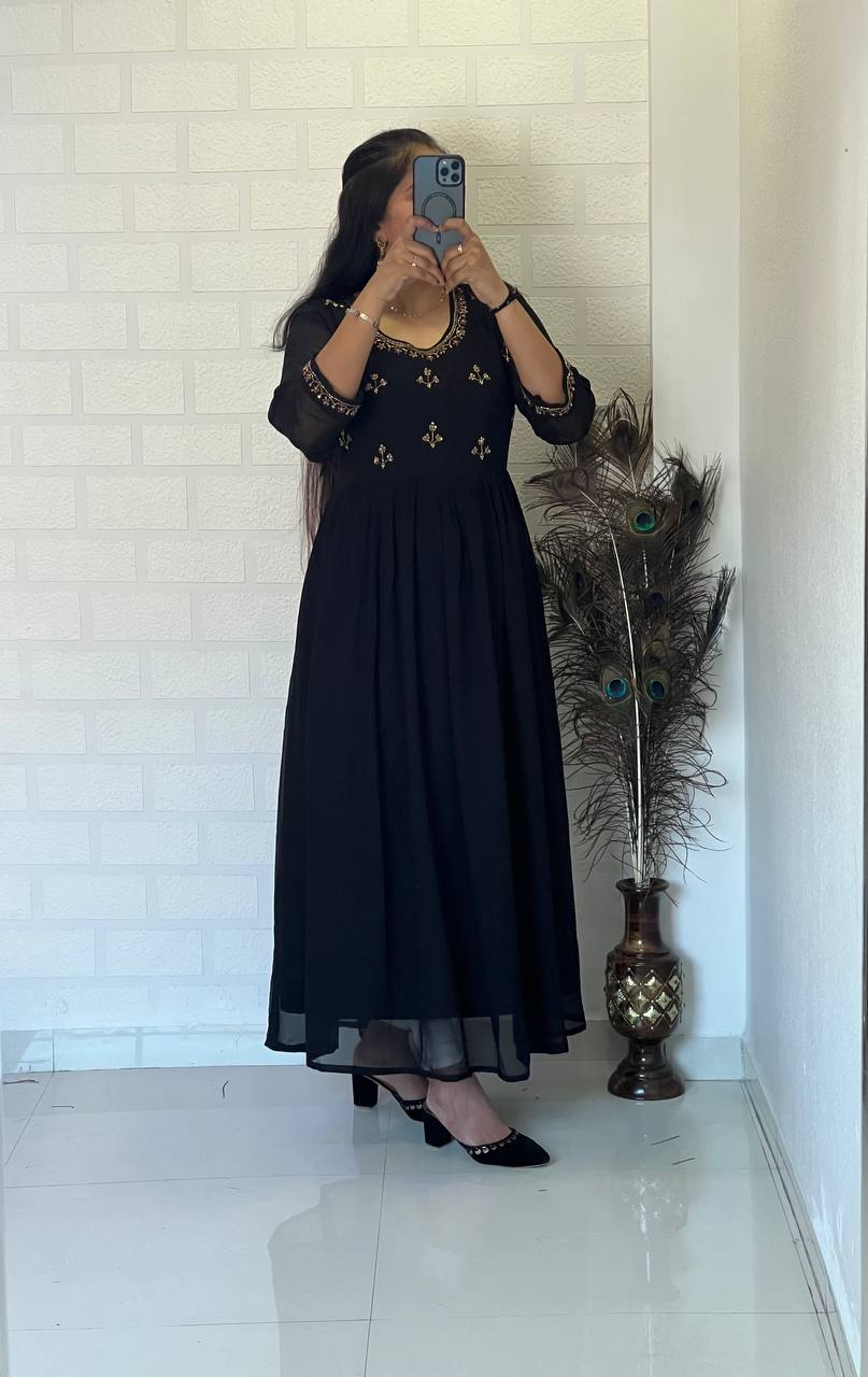 Dress with Khatli Maggam Handwork & Designer Sleeves