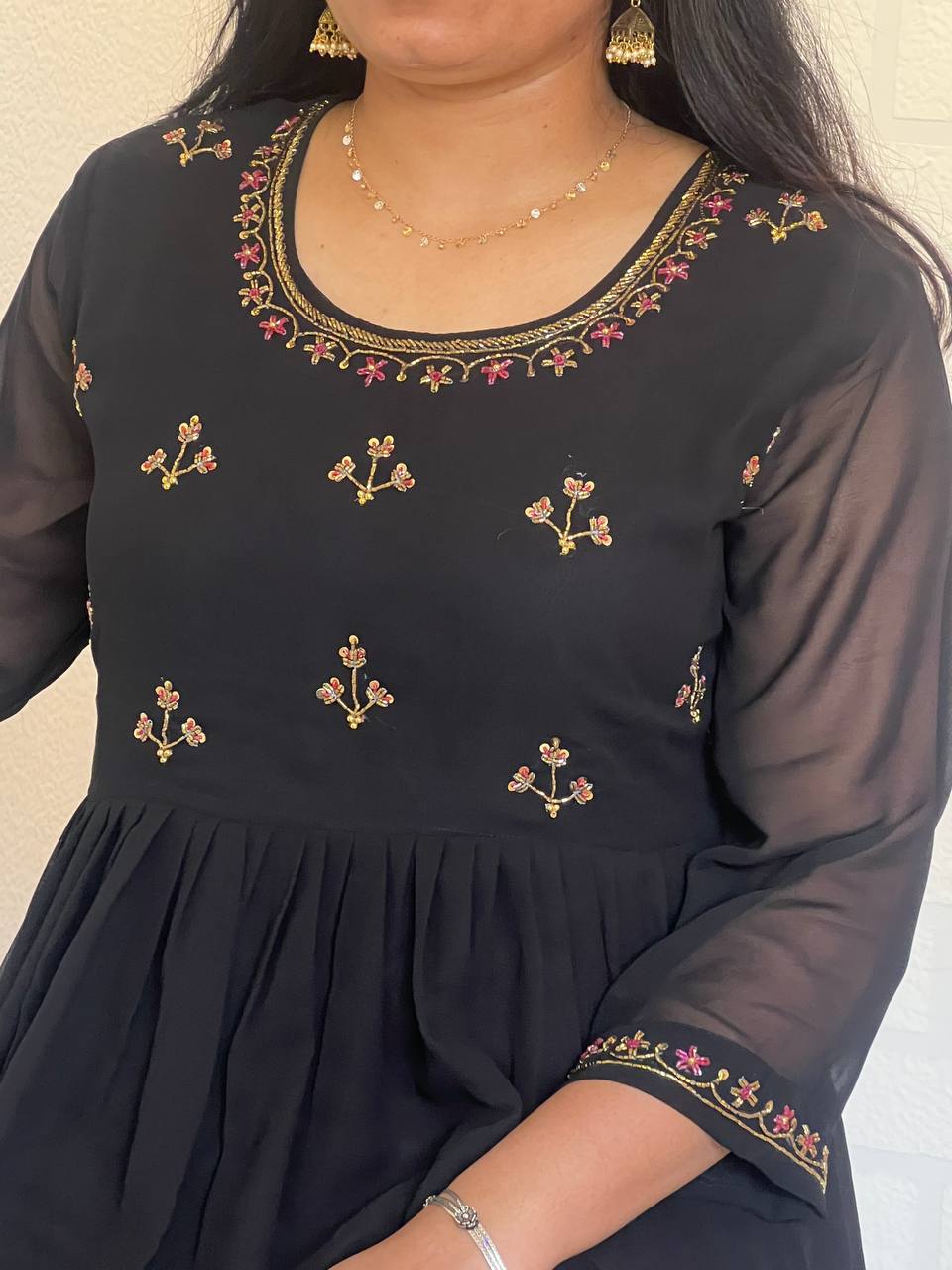 Dress with Khatli Maggam Handwork & Designer Sleeves