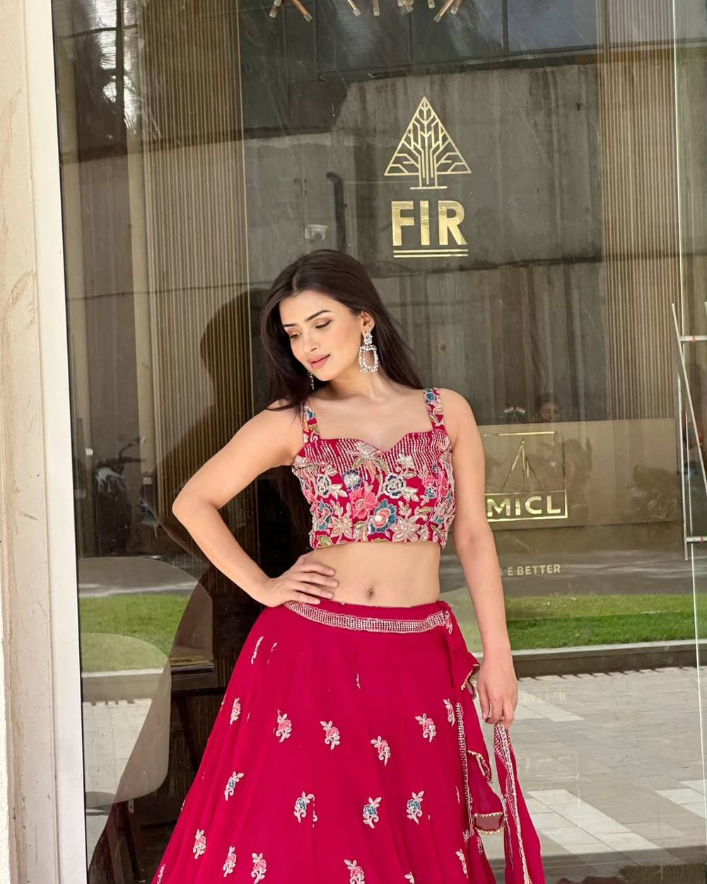 Faux Georgette Lehenga Set with Sequins & Double Dupatta