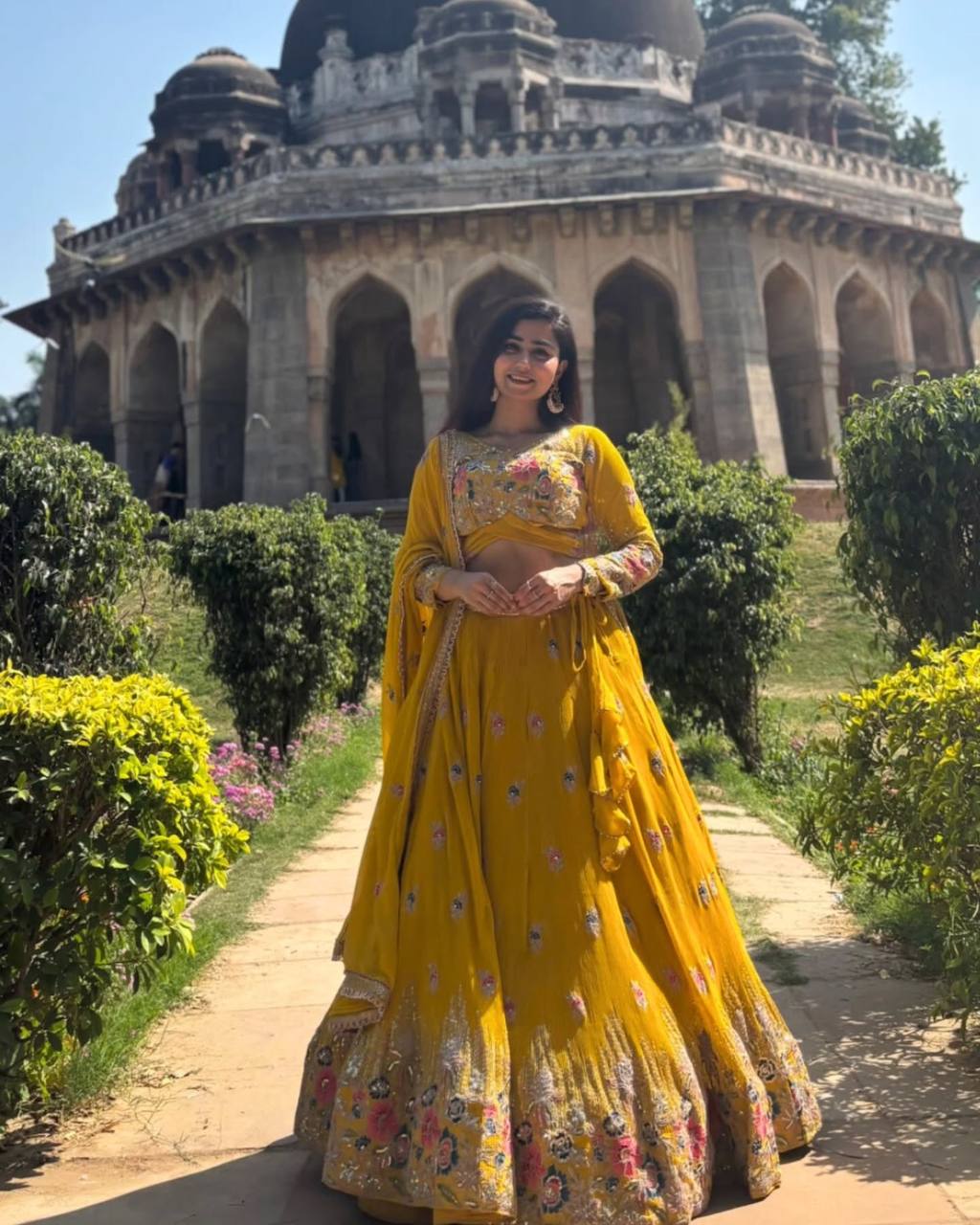 Faux Georgette Lehenga Set with Sequins & Double Dupatta