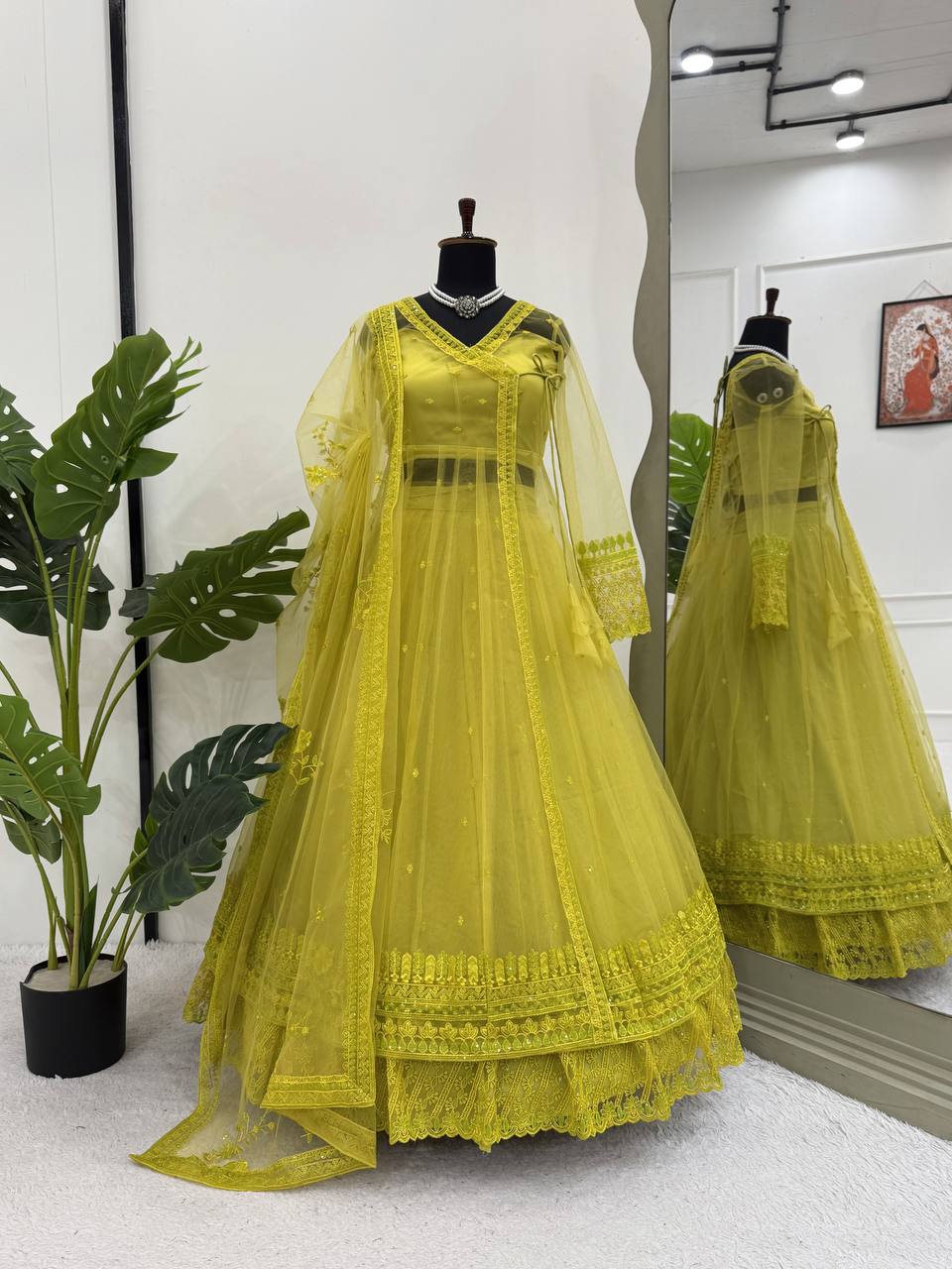 Kediya Style Butterfly Net Lehenga Set with Blouse & Dupatta