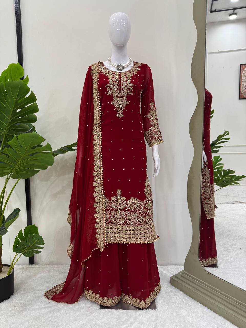 Georgette Plazo Suit Set with Rivet Moti & Sequin Work