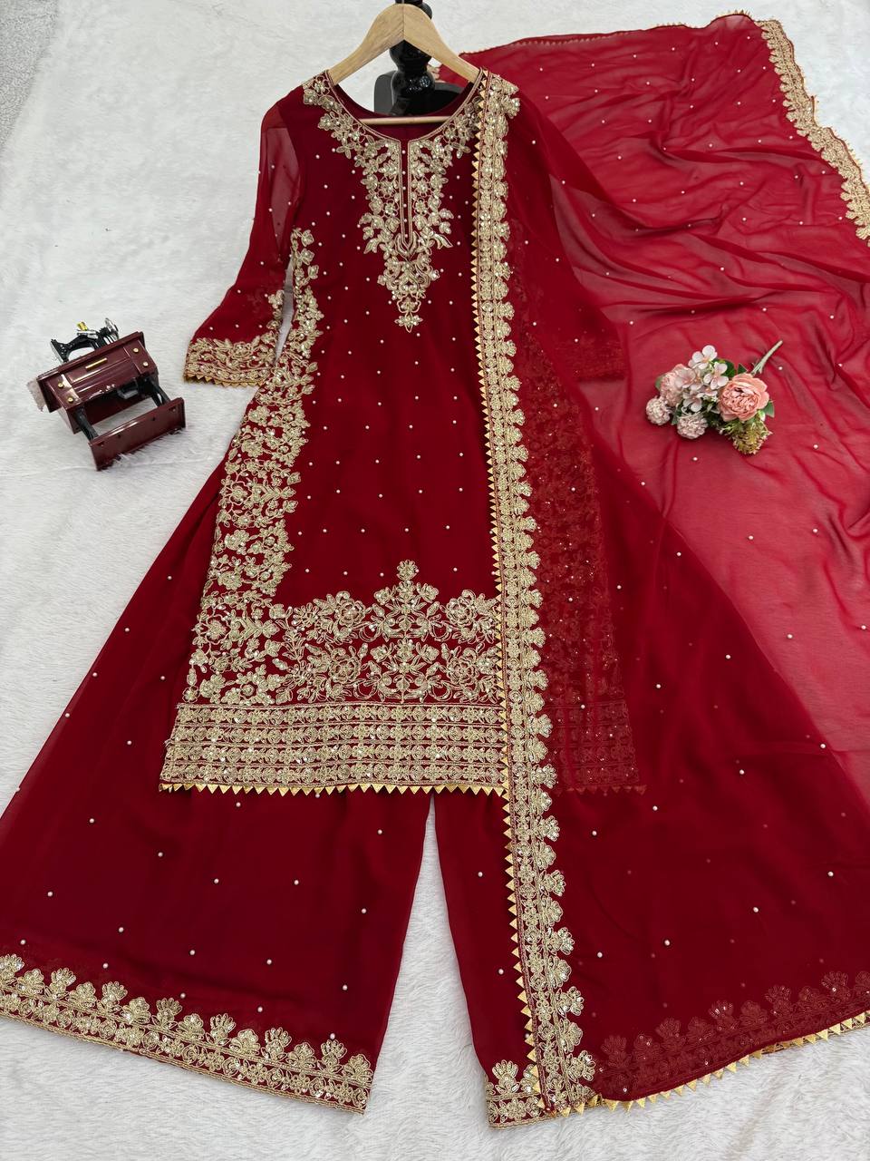Georgette Plazo Suit Set with Rivet Moti & Sequin Work