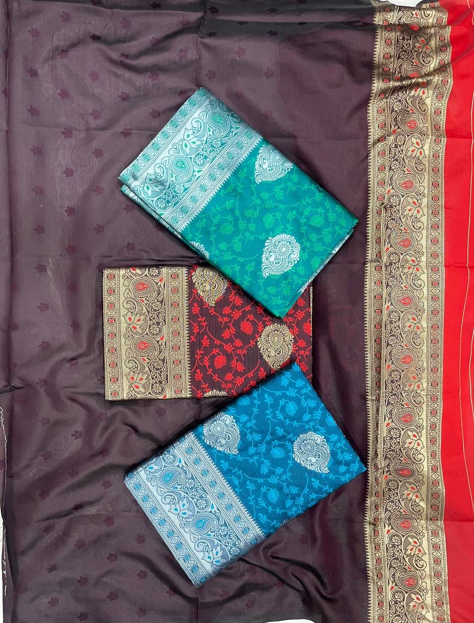 Soft Lichi Silk Saree with Rich Pallu & All-Over Jacquard