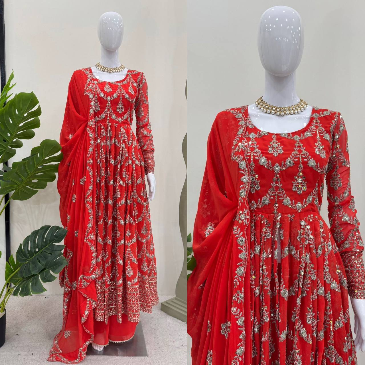 Georgette Thread & Sequin Work Suit Set – Front & Back Embroidery