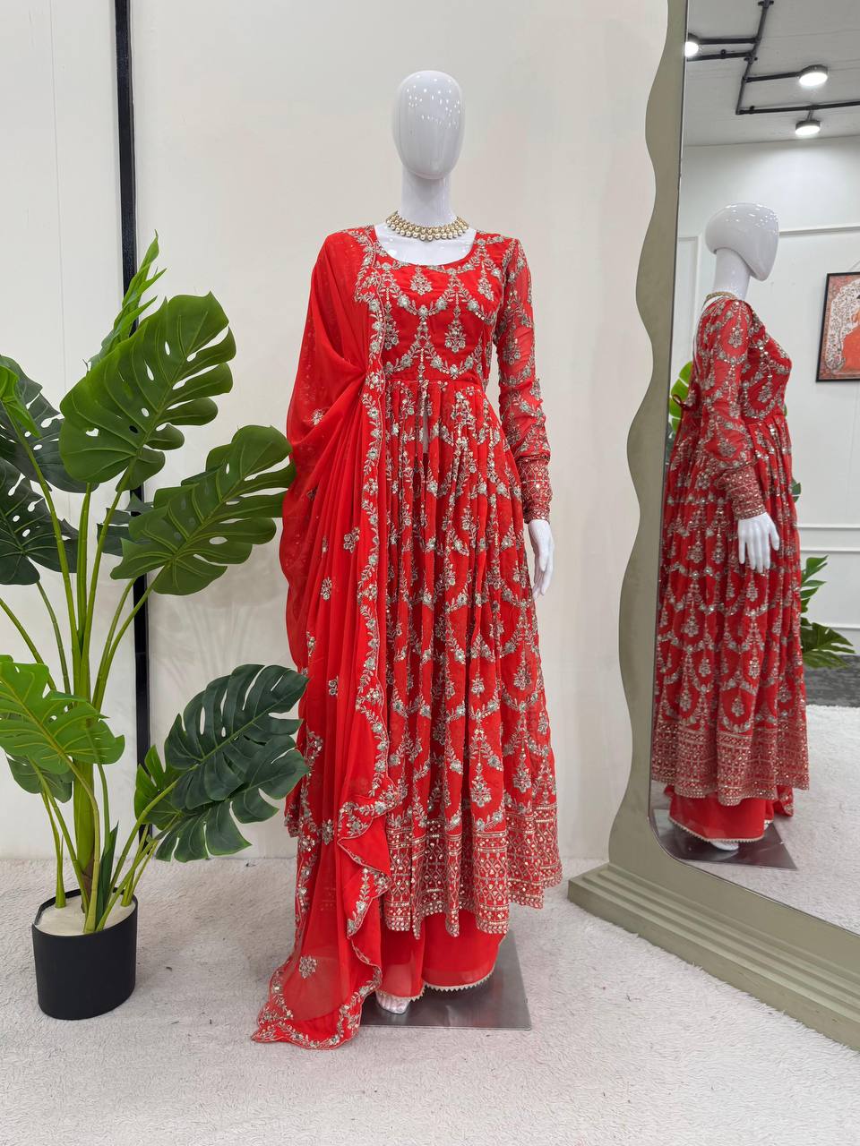 Georgette Thread & Sequin Work Suit Set – Front & Back Embroidery