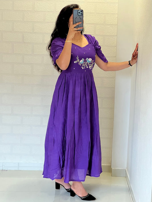 Pure Mul Mul Cotton Handwork Dress