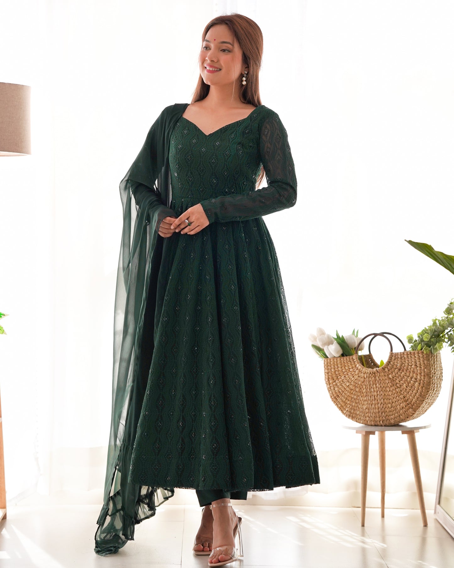 Lukhnowi Sequin Georgette Anarkali Set