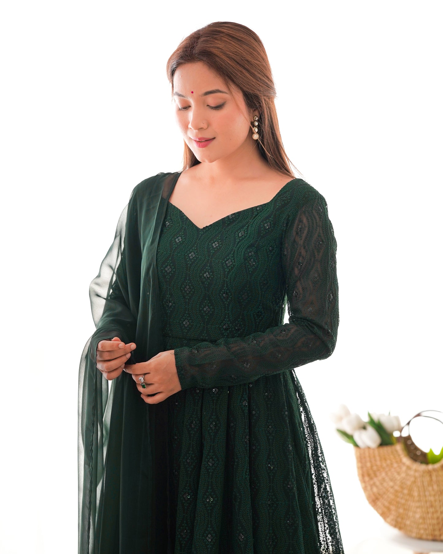 Lukhnowi Sequin Georgette Anarkali Set