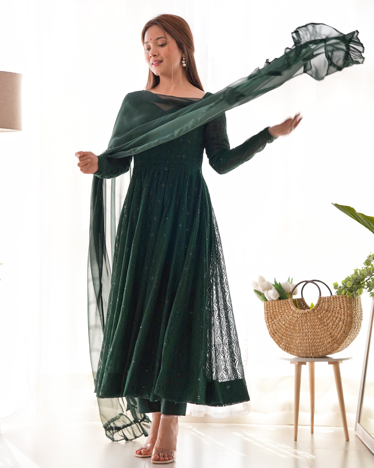 Lukhnowi Sequin Georgette Anarkali Set
