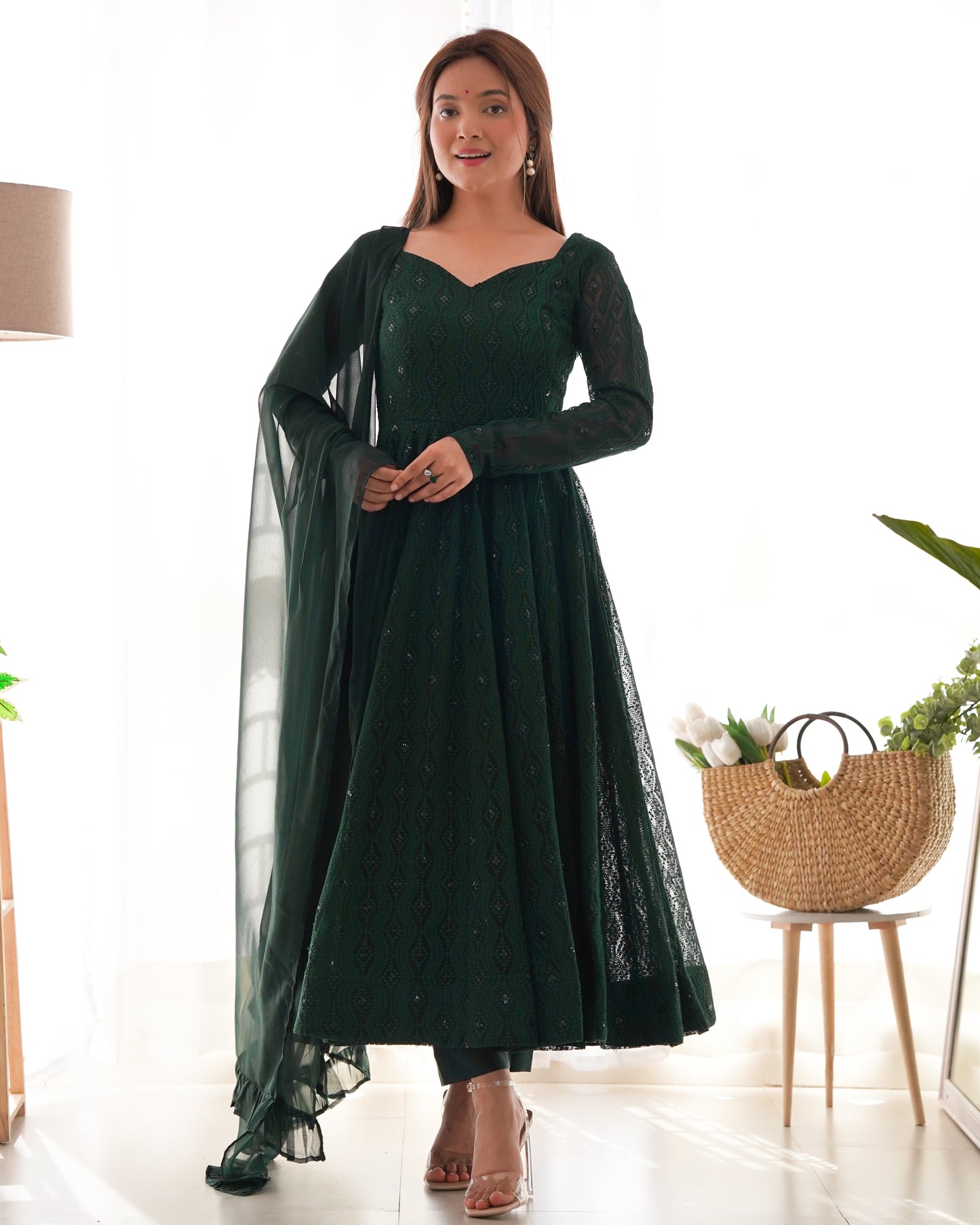 Lukhnowi Sequin Georgette Anarkali Set