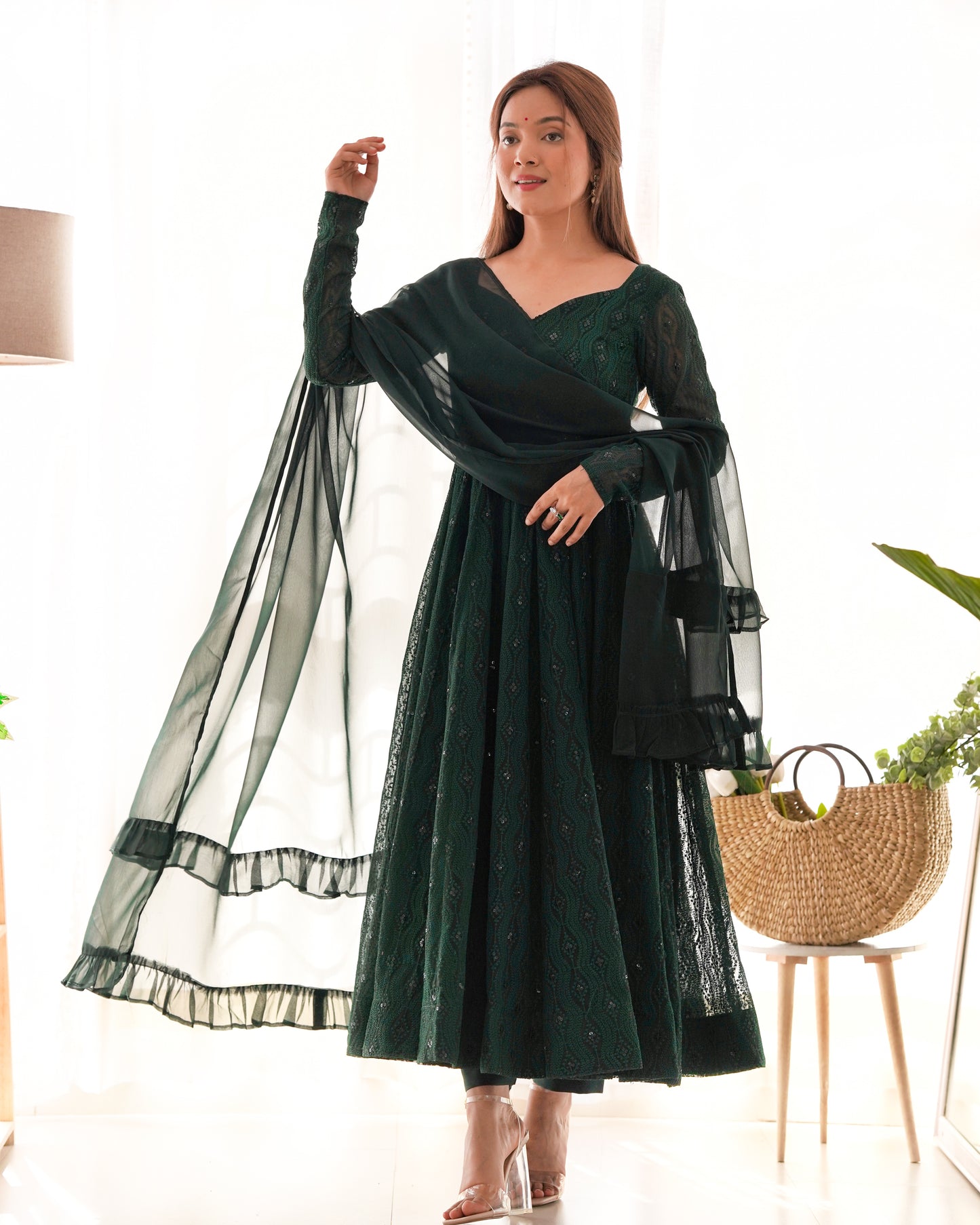 Lukhnowi Sequin Georgette Anarkali Set