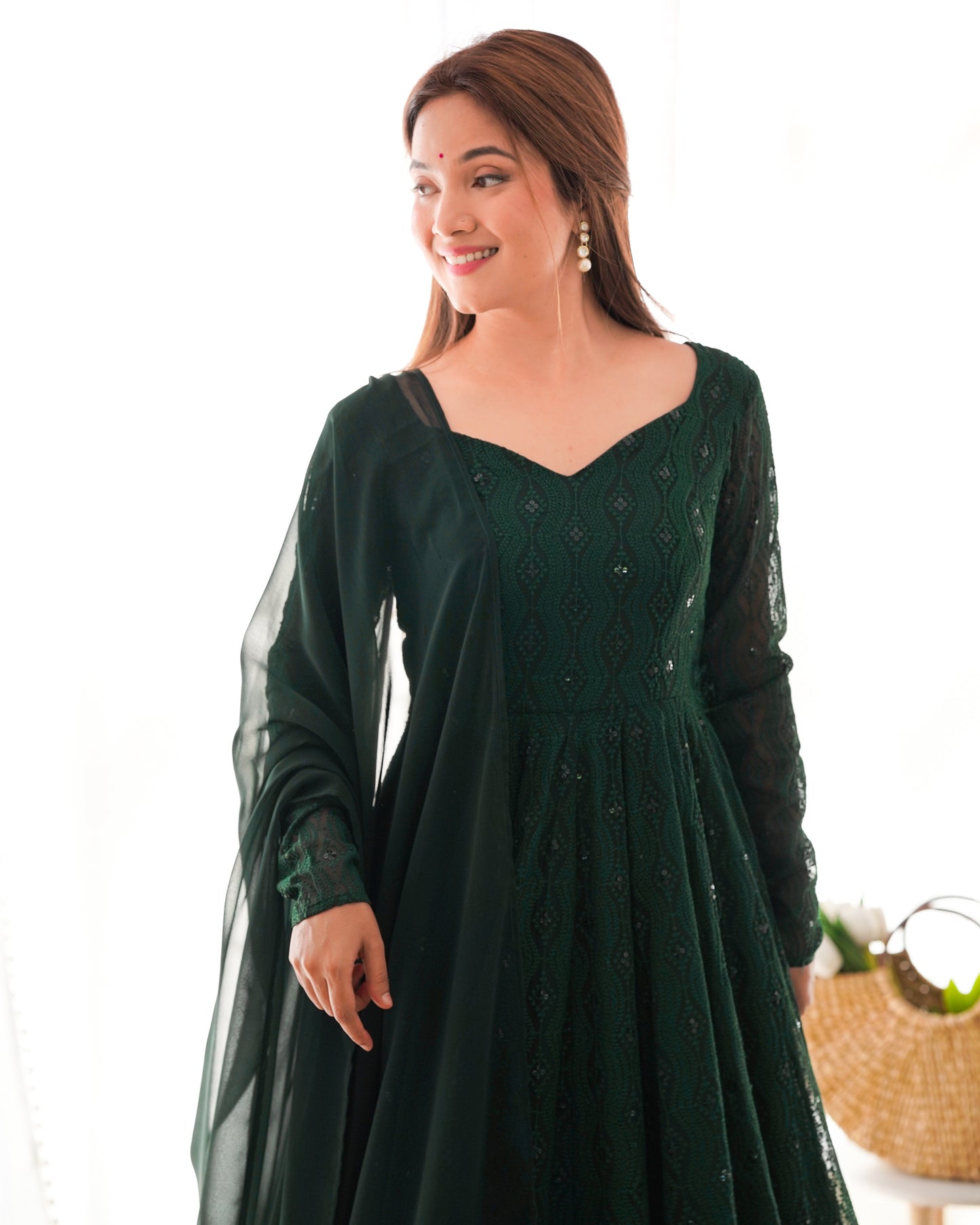 Lukhnowi Sequin Georgette Anarkali Set