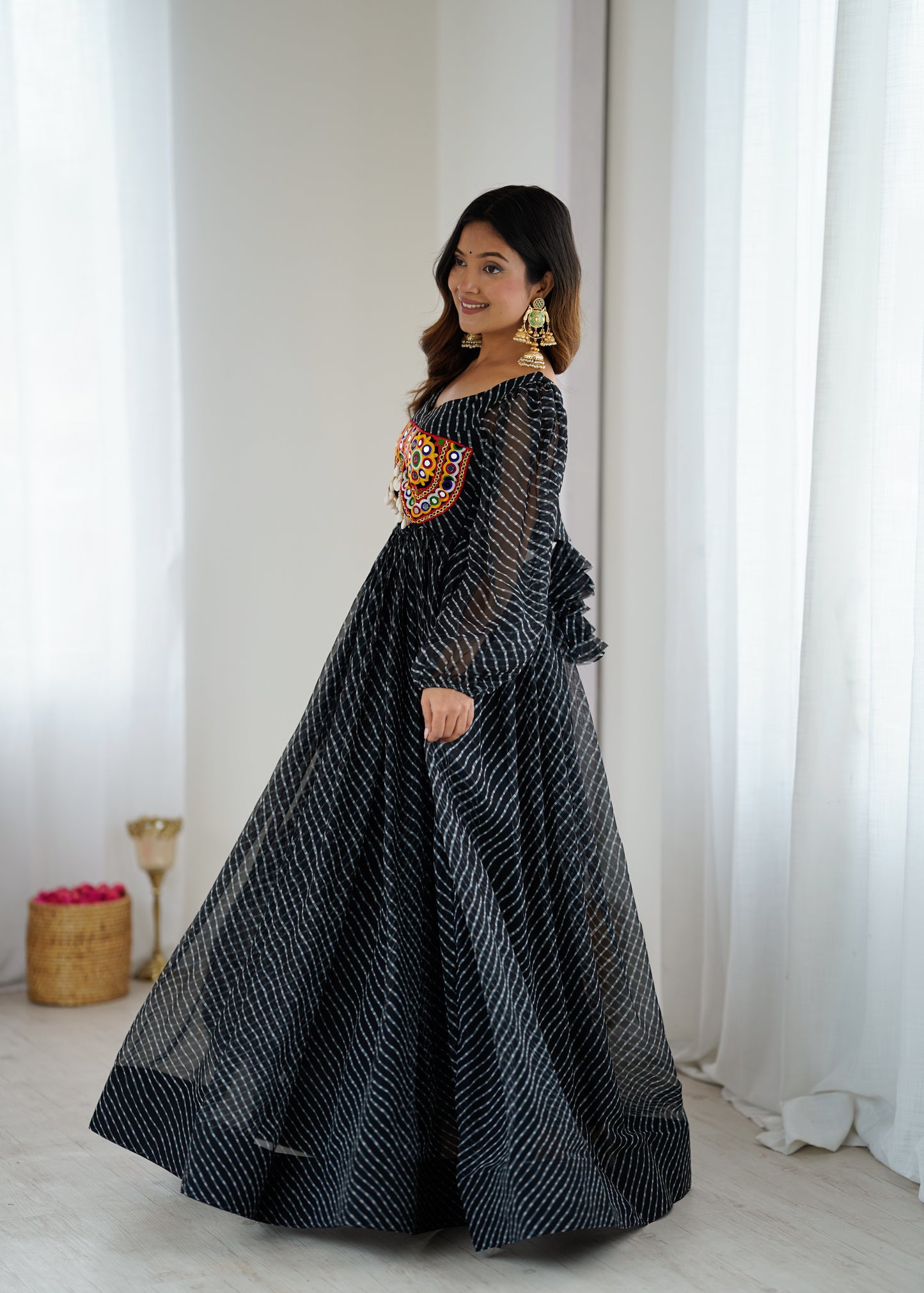 Gown with Chain-Stitch Work & Tassels