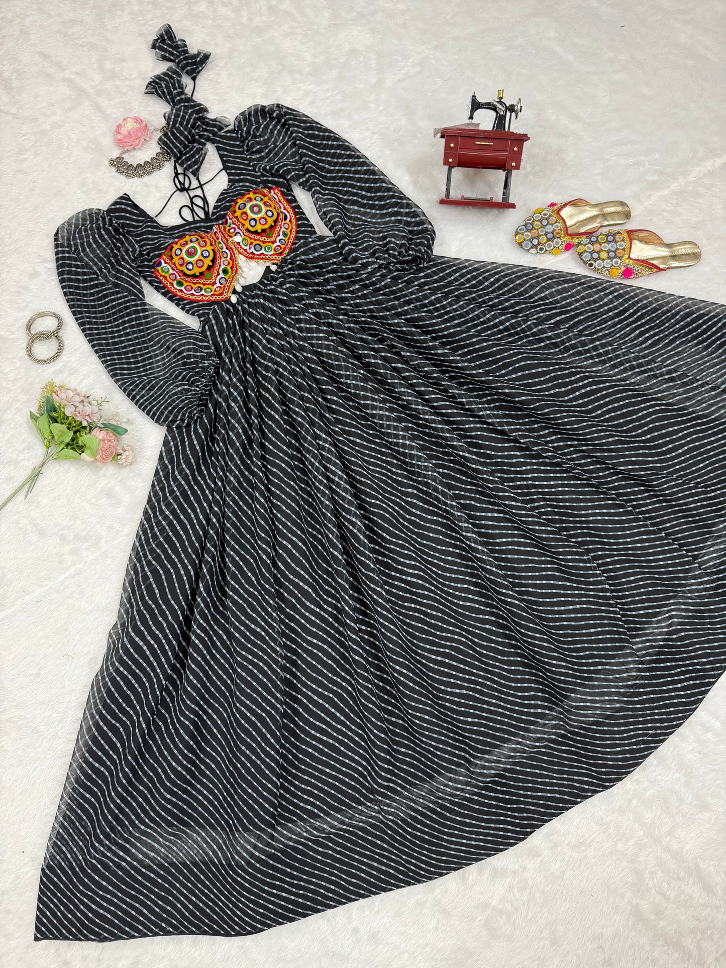Gown with Chain-Stitch Work & Tassels