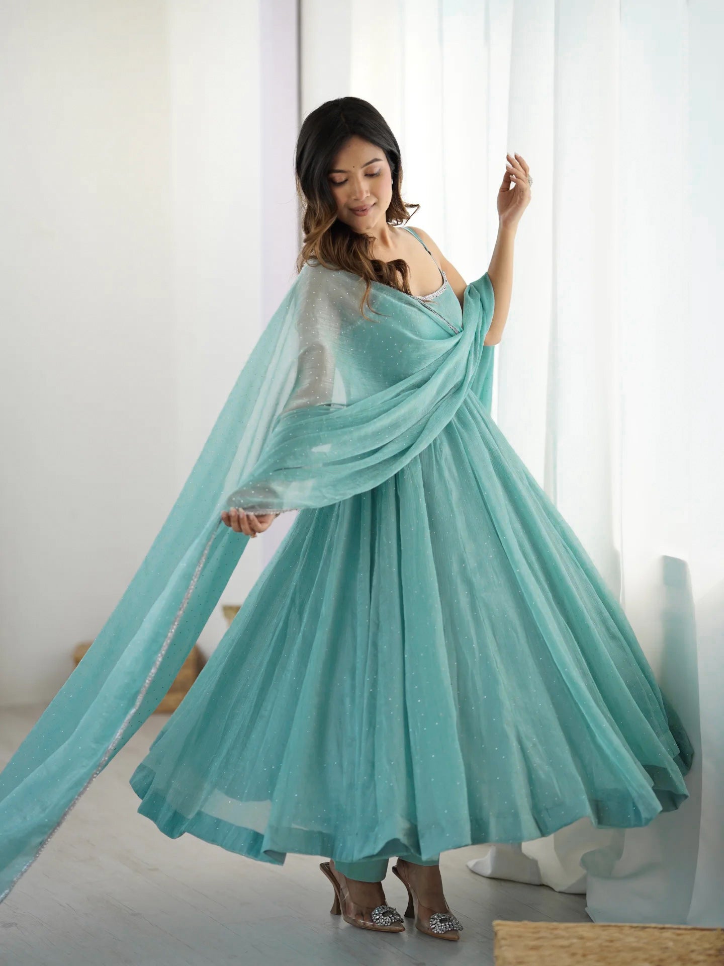 Royal Sirozki Anarkali Set in Crunchy Silk