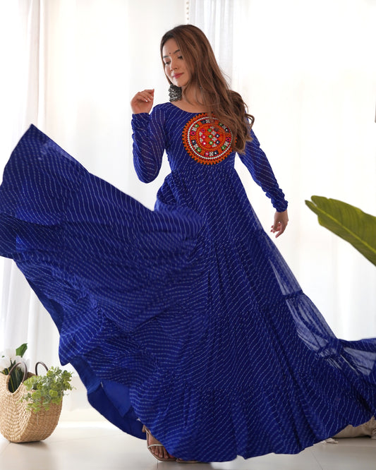 Designer Laheriya Print Anarkali Gown