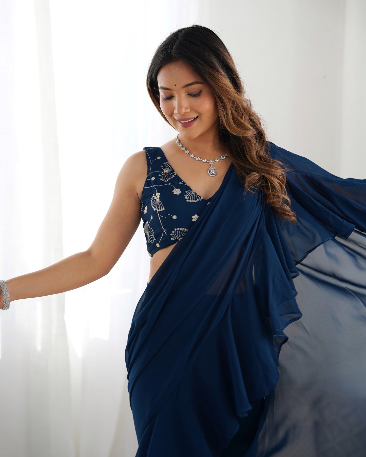 Saree Set in Georgette with Embroidered Blouse