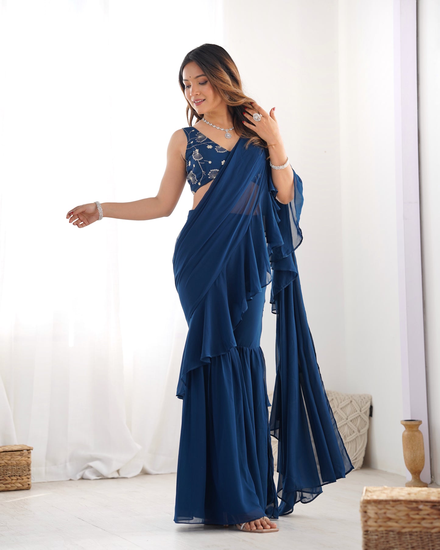 Saree Set in Georgette with Embroidered Blouse