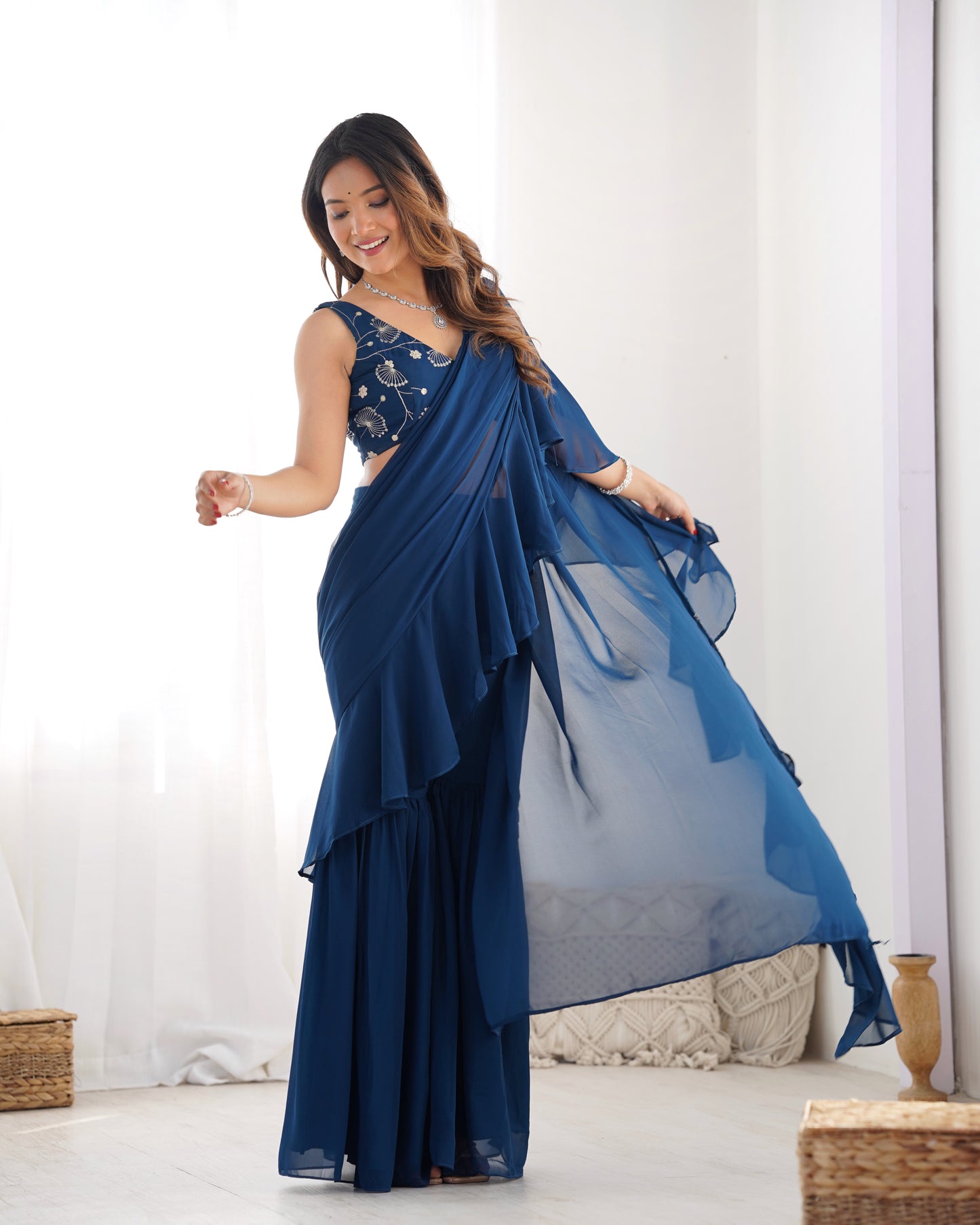 Saree Set in Georgette with Embroidered Blouse