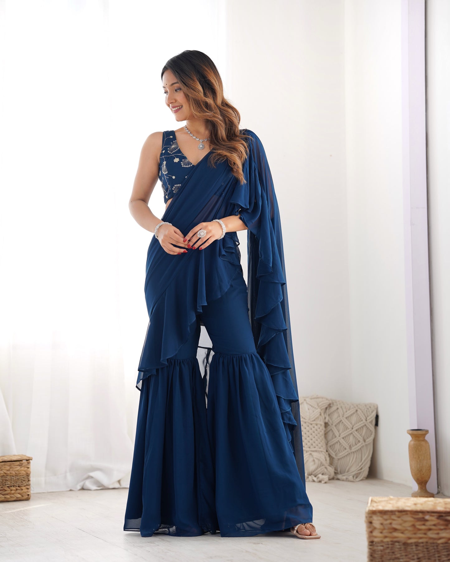 Saree Set in Georgette with Embroidered Blouse