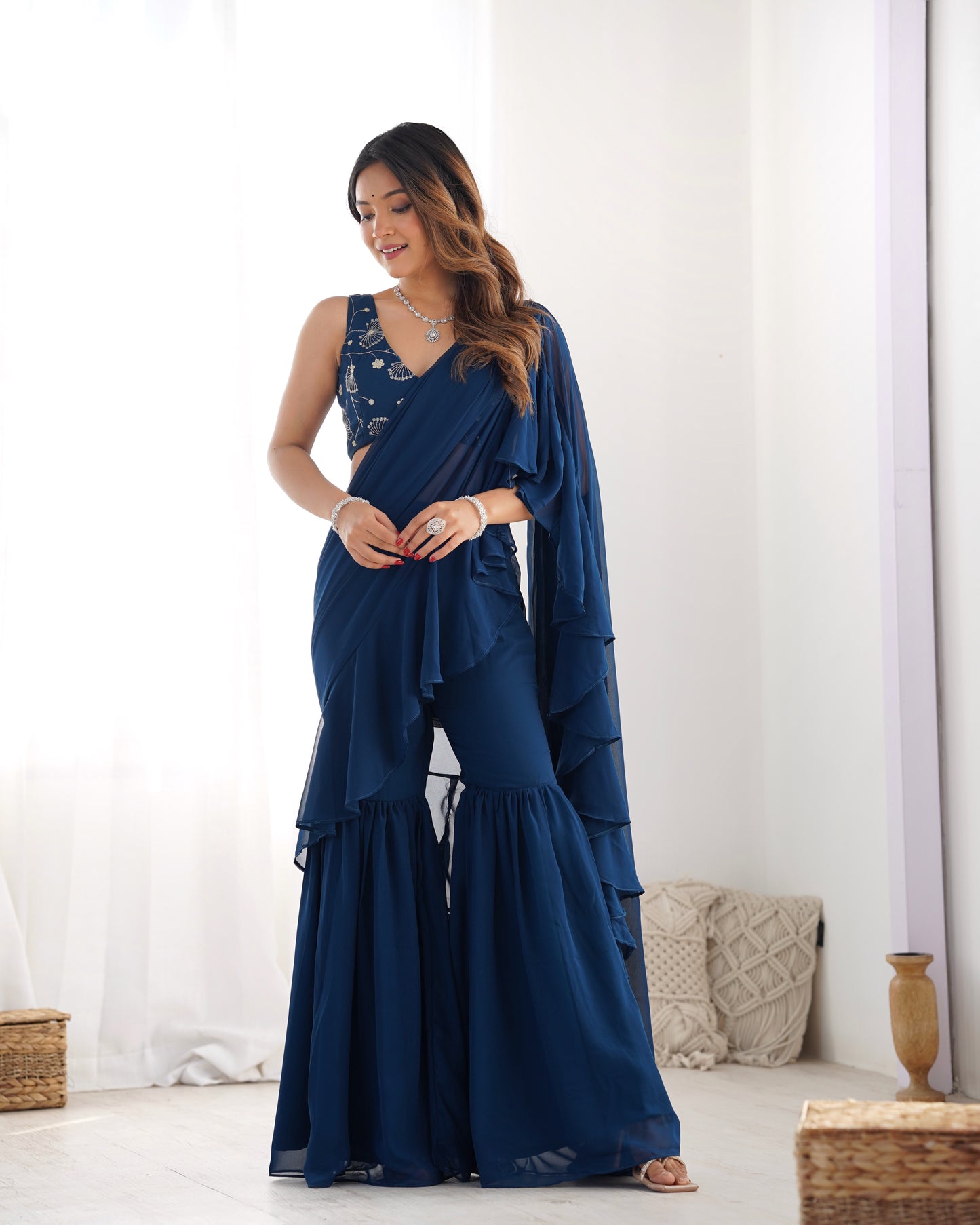 Saree Set in Georgette with Embroidered Blouse