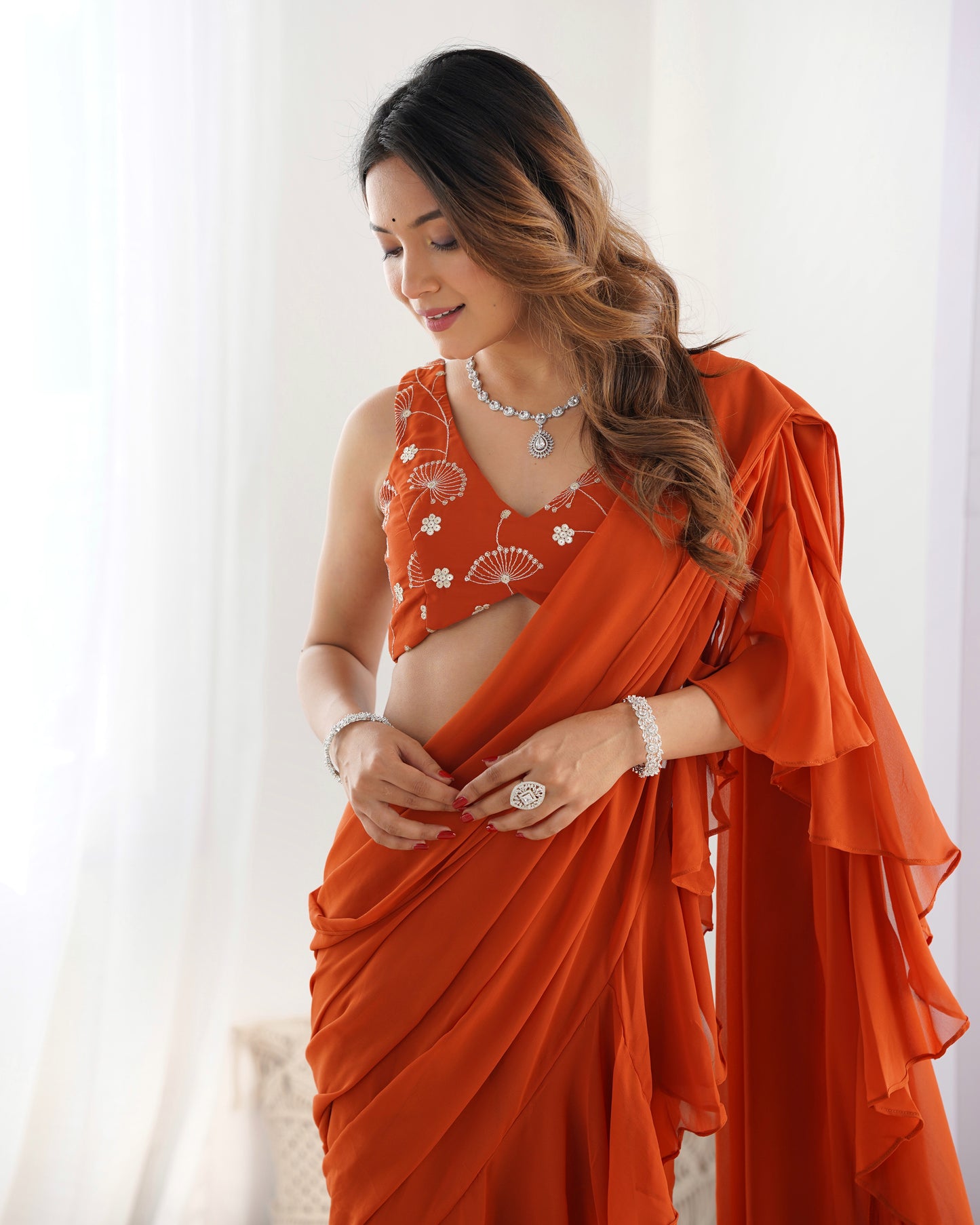 Saree Set in Georgette with Embroidered Blouse
