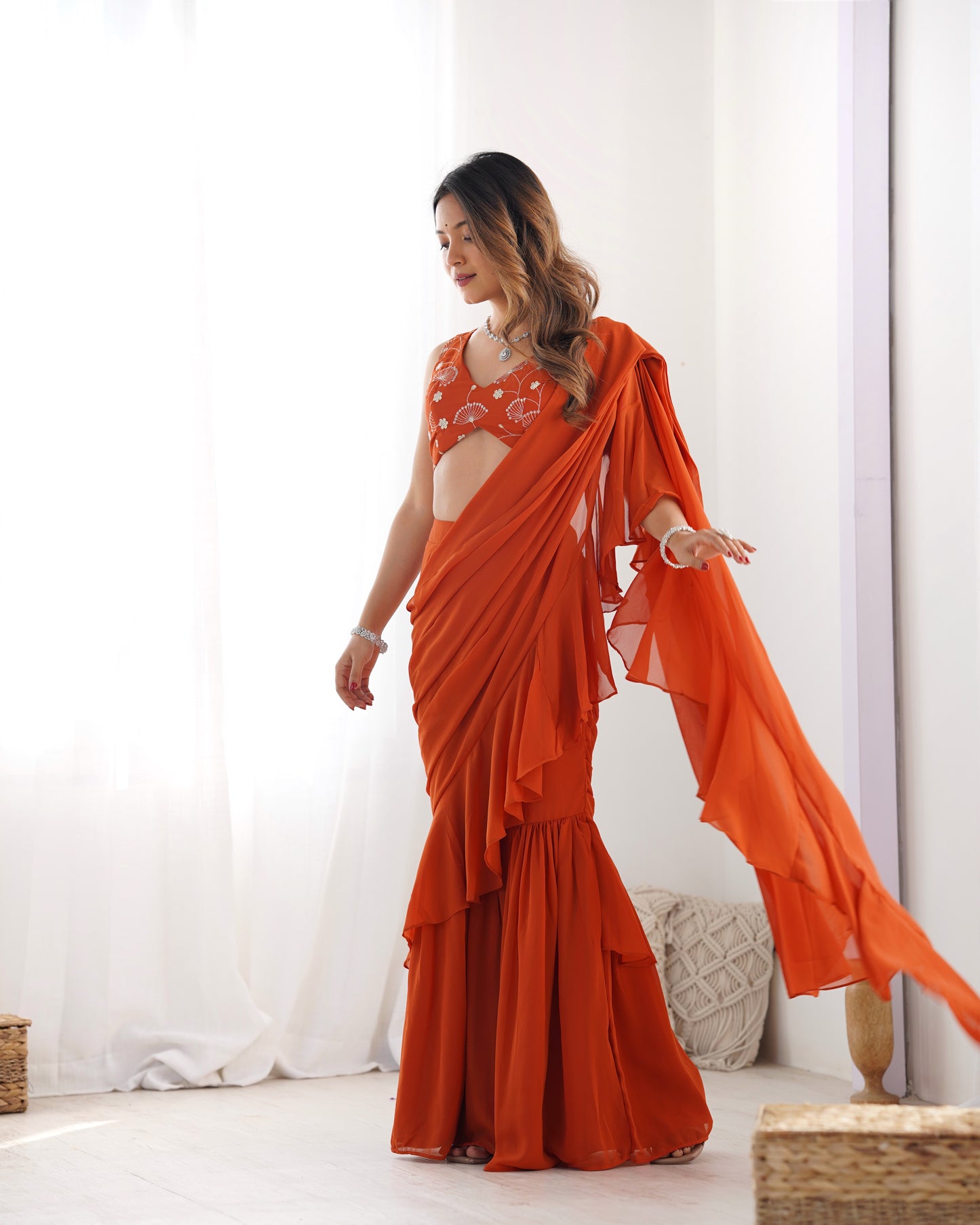 Saree Set in Georgette with Embroidered Blouse
