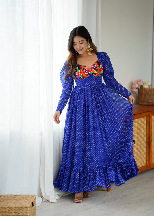 Gown with Chain-Stitch Work & Tassels