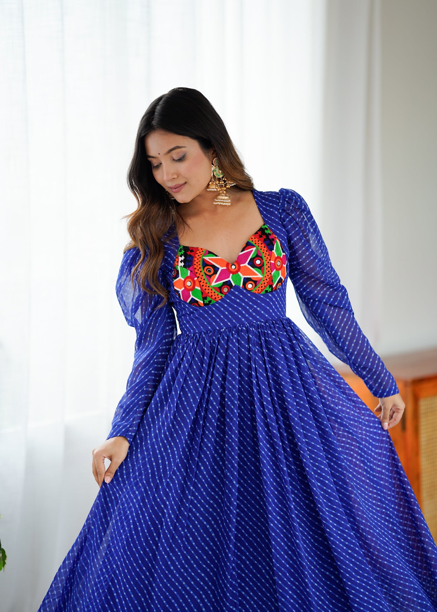 Gown with Chain-Stitch Work & Tassels