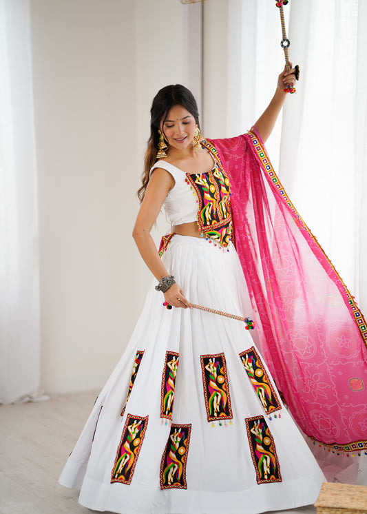 Rayon Lehenga Set with Gamthi Thread Work, Padded Blouse & Georgette Dupatta