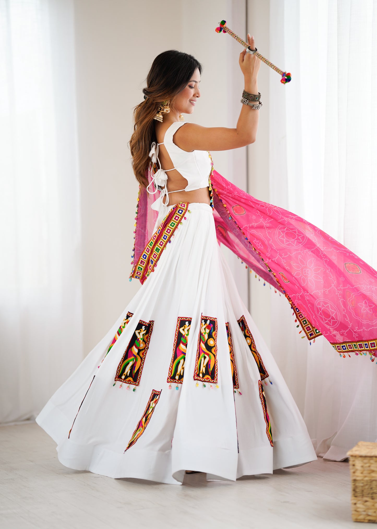 Rayon Lehenga Set with Gamthi Thread Work, Padded Blouse & Georgette Dupatta