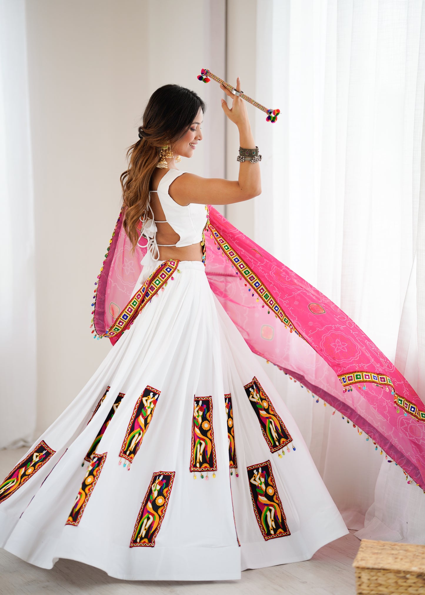 Rayon Lehenga Set with Gamthi Thread Work, Padded Blouse & Georgette Dupatta