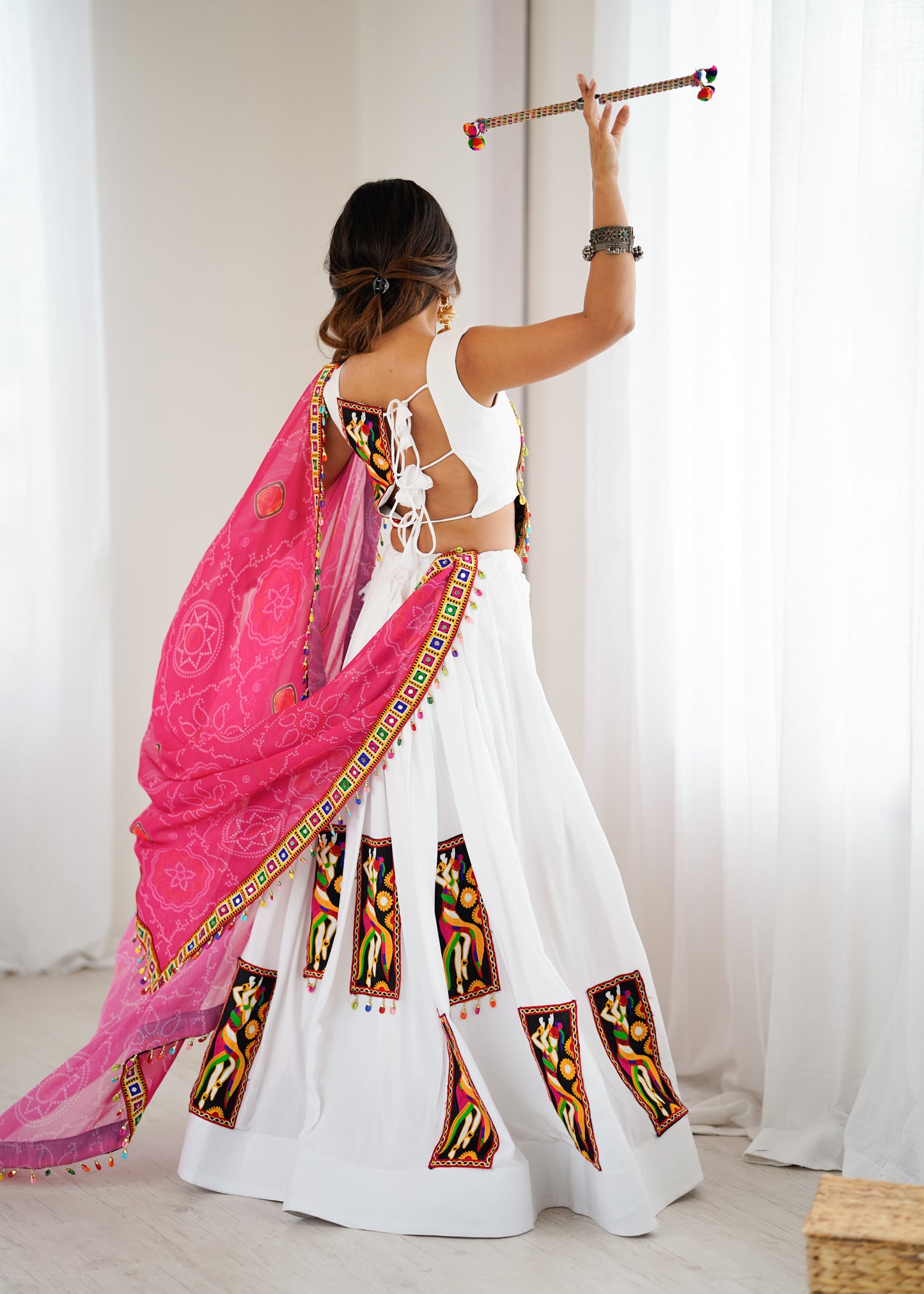 Rayon Lehenga Set with Gamthi Thread Work, Padded Blouse & Georgette Dupatta