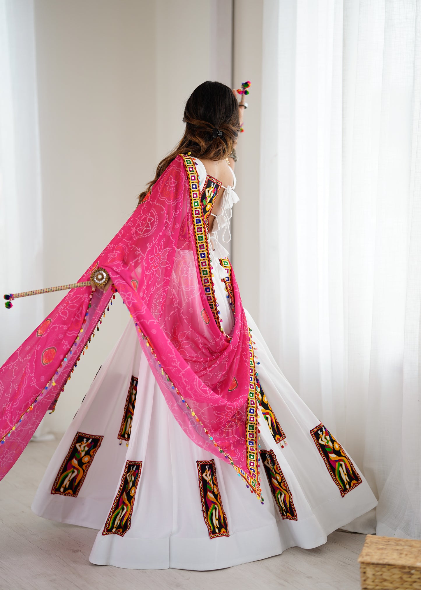 Rayon Lehenga Set with Gamthi Thread Work, Padded Blouse & Georgette Dupatta