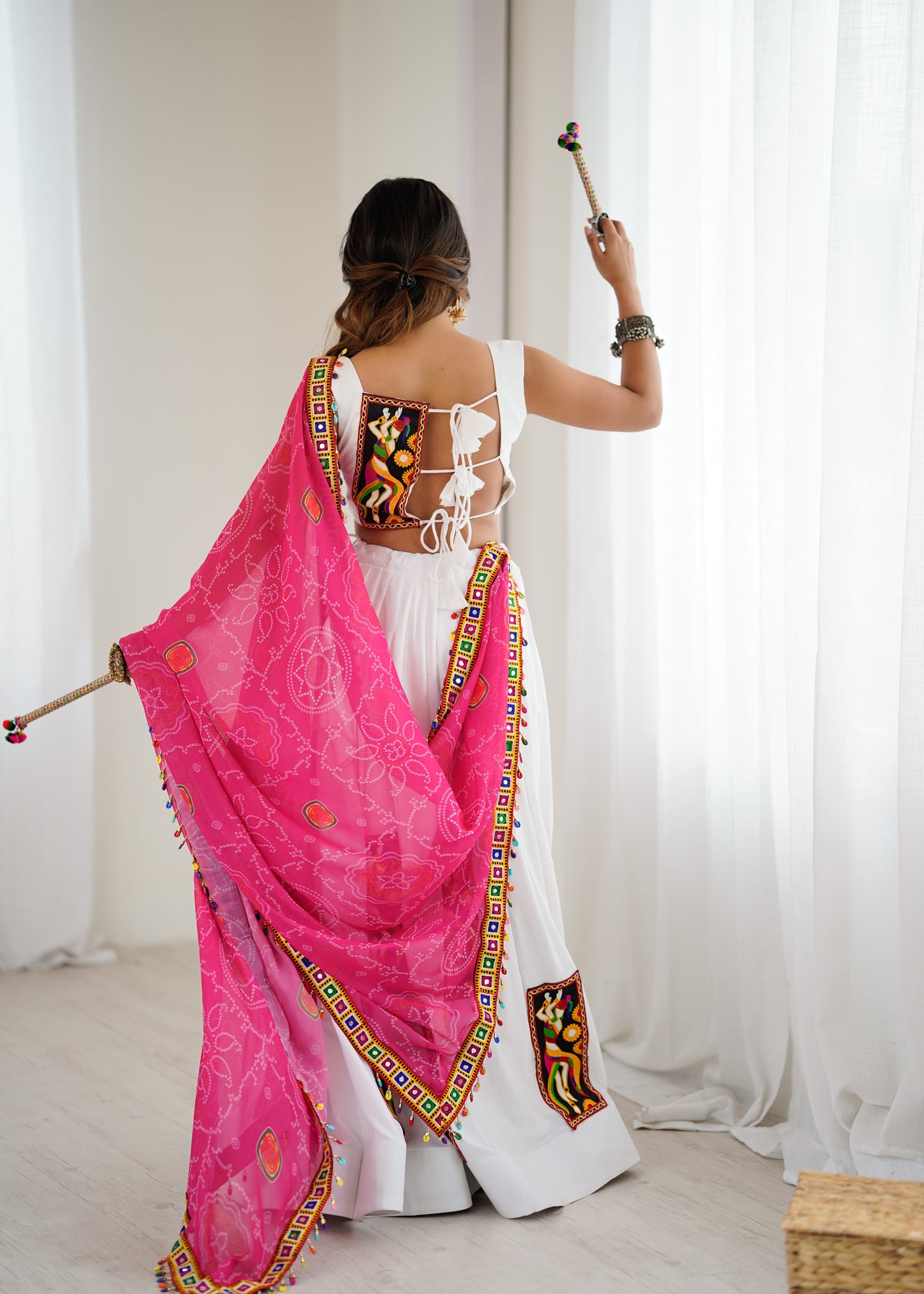 Rayon Lehenga Set with Gamthi Thread Work, Padded Blouse & Georgette Dupatta