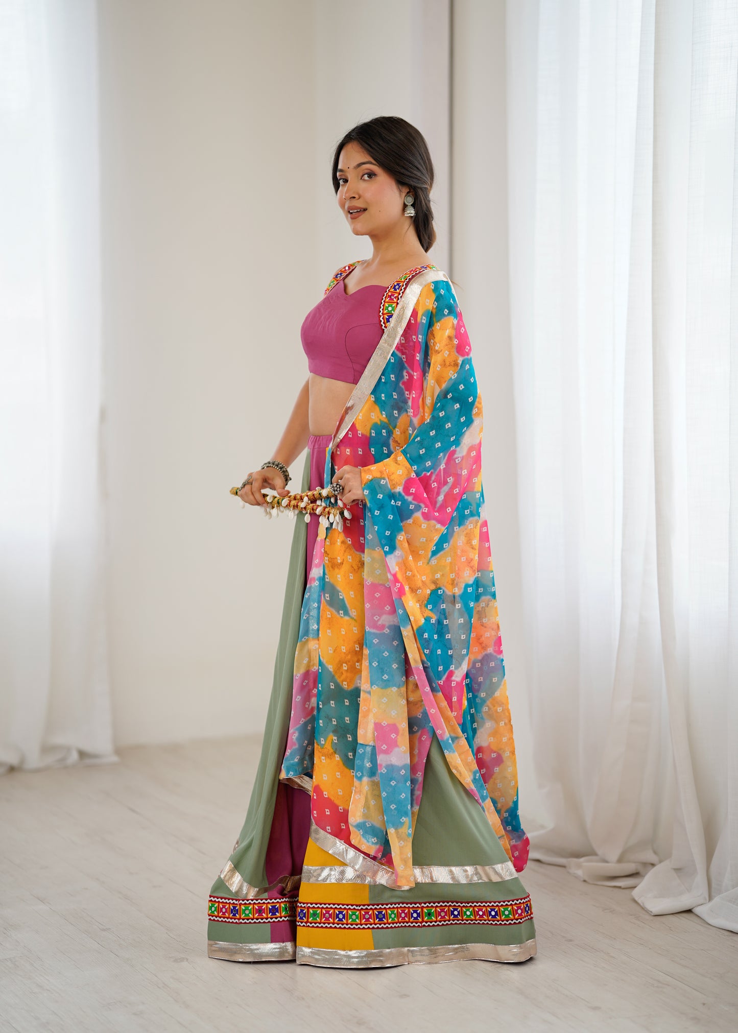 Heavy Rayon Gamthi Mirror Work Lehenga with Dupatta – 4 Meter Flair