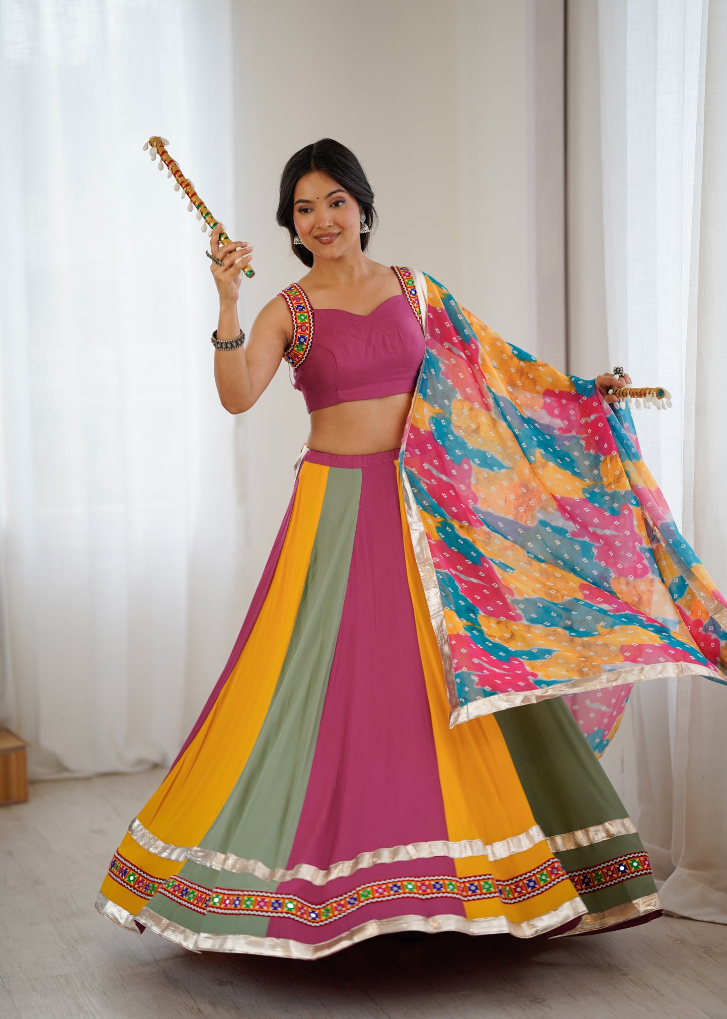 Heavy Rayon Gamthi Mirror Work Lehenga with Dupatta – 4 Meter Flair