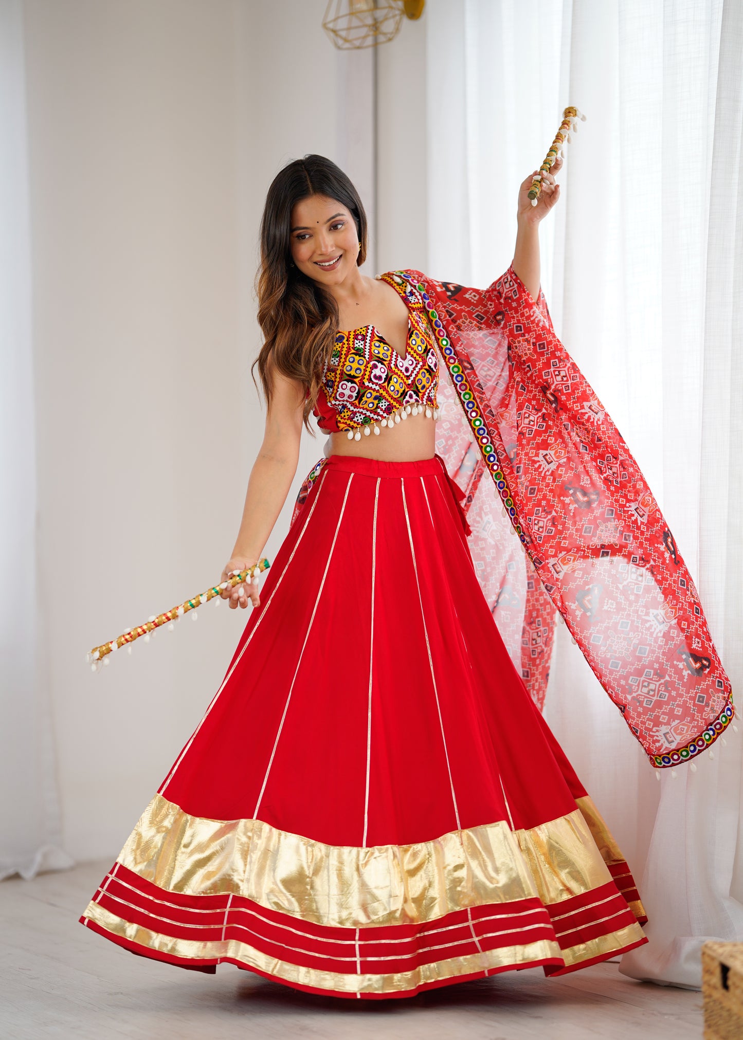 Flair Heavy Rayon Lehenga Choli with Gamthi Mirror Work