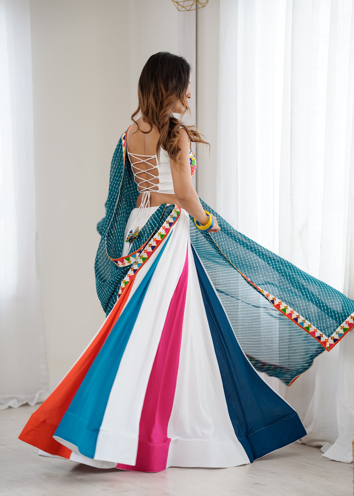 Heavy Rayon Lehenga Choli with Mirror & Kodi Work Blouse and Georgette Dupatta