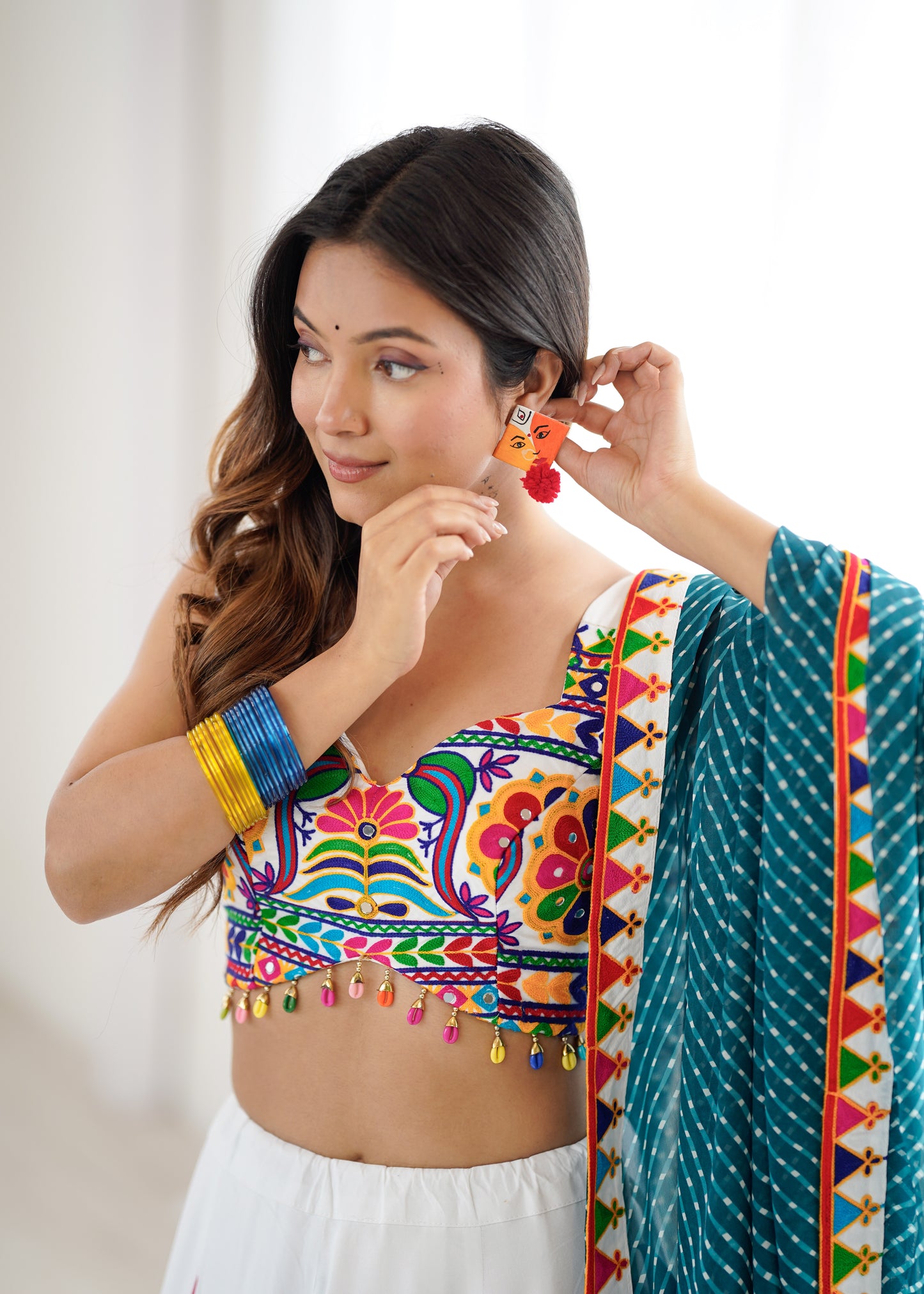 Heavy Rayon Lehenga Choli with Mirror & Kodi Work Blouse and Georgette Dupatta