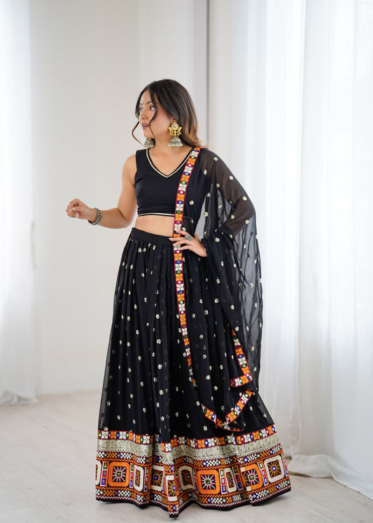 Heavy Faux Georgette Lehenga Choli with Mirror & Sequin Work
