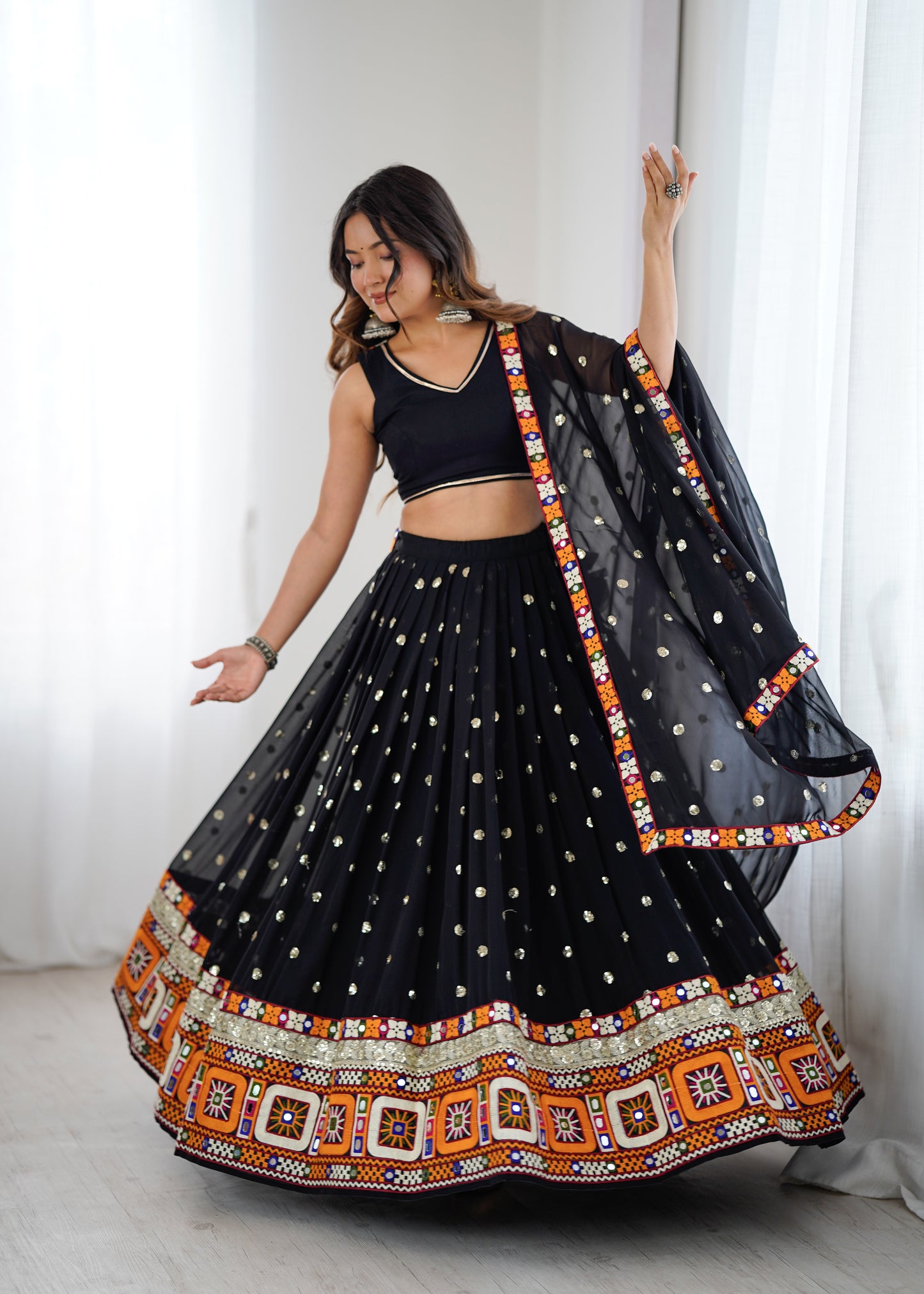 Heavy Faux Georgette Lehenga Choli with Mirror & Sequin Work