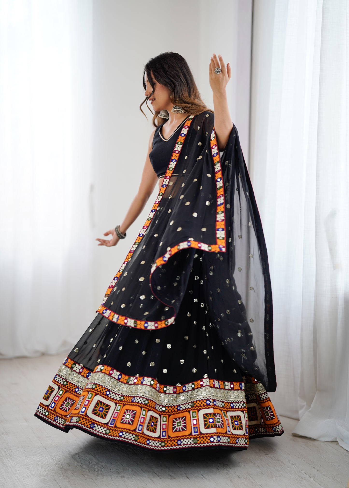 Heavy Faux Georgette Lehenga Choli with Mirror & Sequin Work