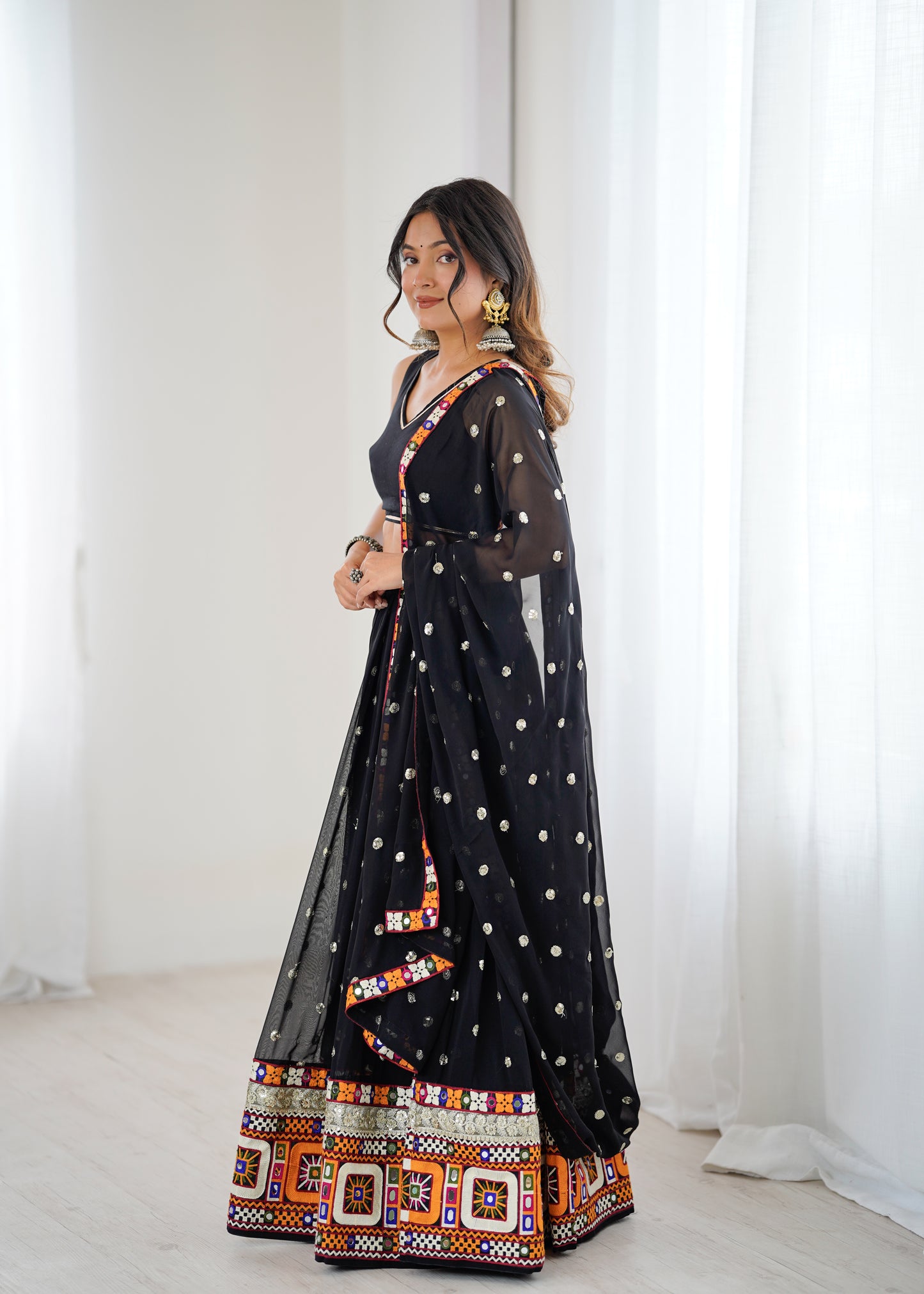 Heavy Faux Georgette Lehenga Choli with Mirror & Sequin Work