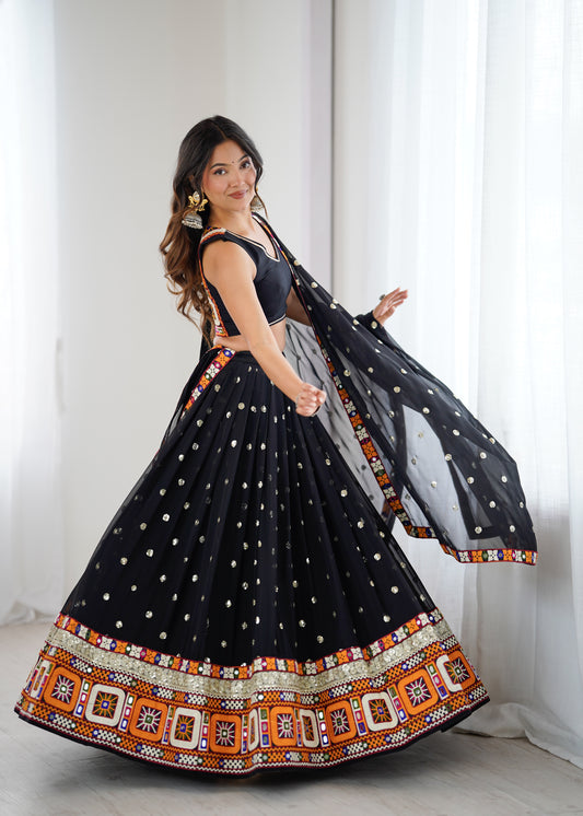 Heavy Faux Georgette Lehenga Choli with Mirror & Sequin Work