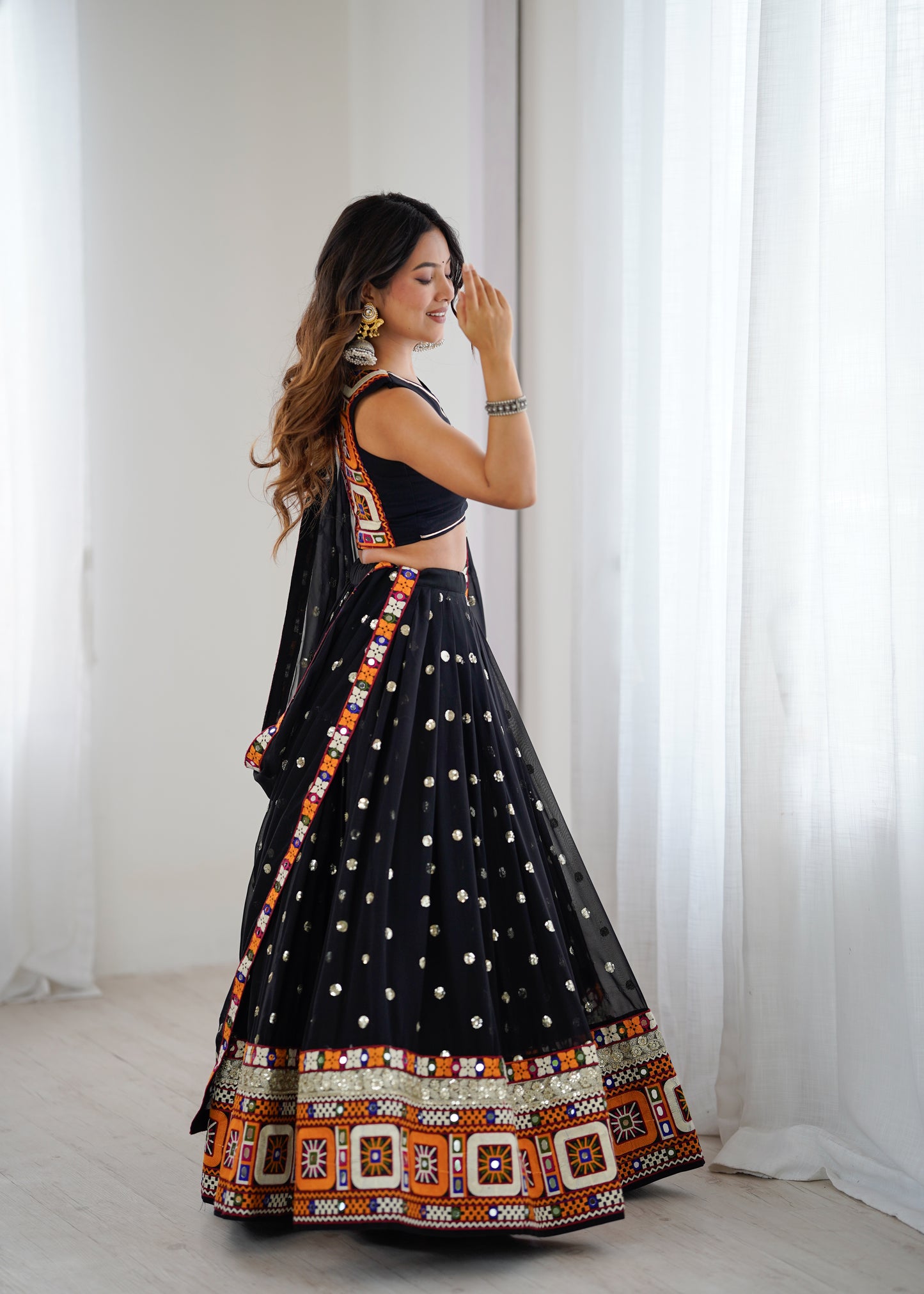 Heavy Faux Georgette Lehenga Choli with Mirror & Sequin Work