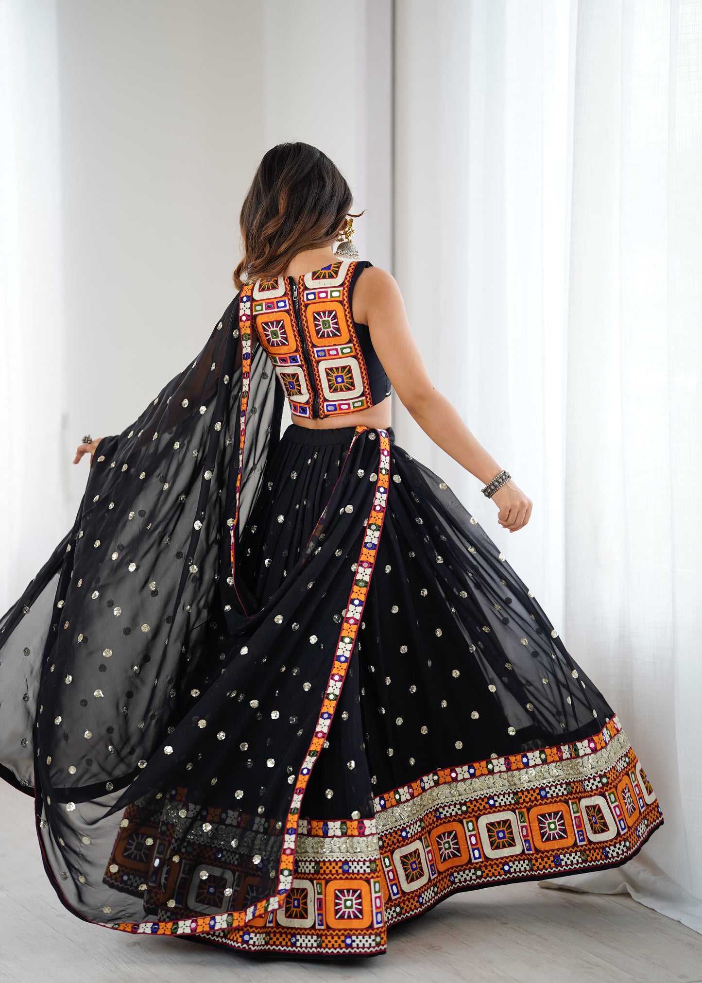 Heavy Faux Georgette Lehenga Choli with Mirror & Sequin Work
