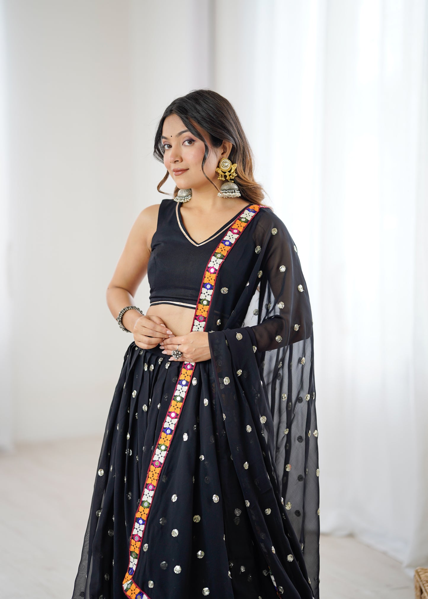 Heavy Faux Georgette Lehenga Choli with Mirror & Sequin Work