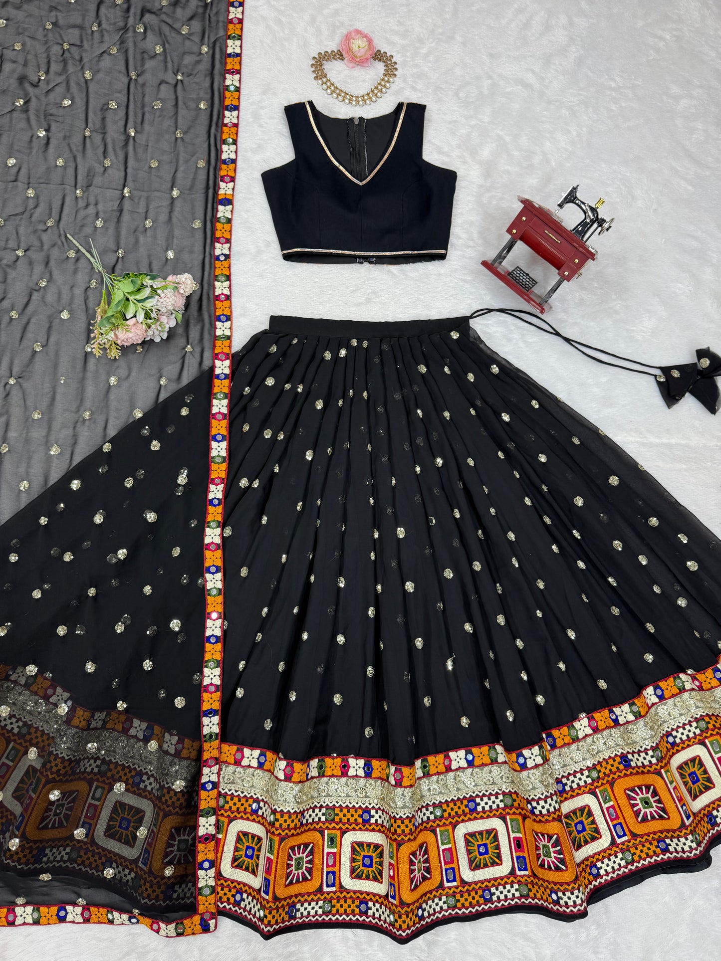 Heavy Faux Georgette Lehenga Choli with Mirror & Sequin Work